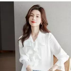 [하프클럽/]이쁘다요 신상 블라우스 프릴 주름 산뜻 화이트 봄