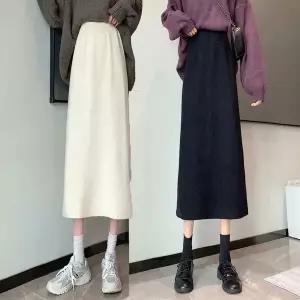 [하프클럽/]겨울 밴딩 롱 여자 치마 H라인 스커트 옆트임 니트