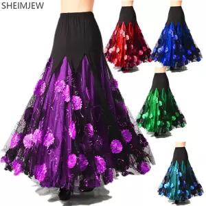 Modern Dance Skirt Halflength Practice Ballroom Sequined Big Swing Adult Role Play Waltz Squa tume