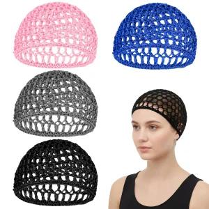 5PCS 메쉬 헤어 랩 캡 세트 여성용 탄력 코바늘 뜨개질 네트 뜨개질용 가발 실크 프레스