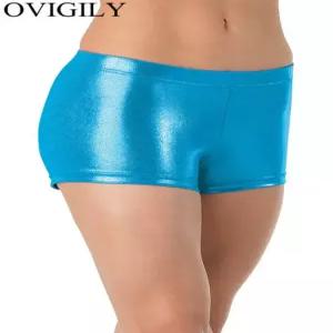 OVIGILY 여성 스판덱스 메탈릭 댄스 반바지 반짝 이는 발레 속옷 체조 낮은 허리 무대 공연