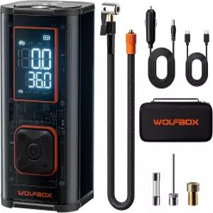 WOLFBOX 50PSI 헤비 듀티 어 인플레이터 휴대용 공기 압축기 더블 실린더 45LPM 고속 펌프 35인치 LED