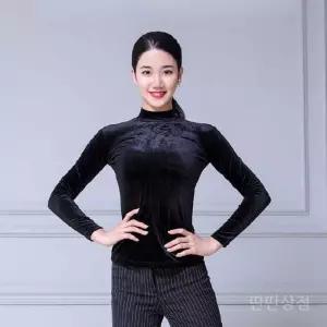 성인여성라틴상의복 무용 하이넥 연습 댄스 상의 댄스복 여성용 연습복 벨벳 긴팔 라틴 방송