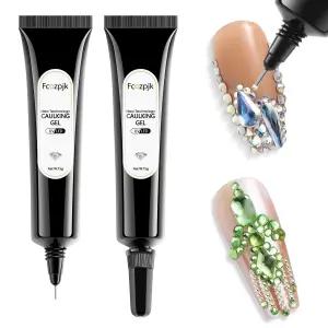 정밀 팁이 있는 Fcozpjk 네일 2Pcs 5g 초강력 접착 참 젬 크리스탈 비즈 꽃 장식 3D 젤 아트 디자인 UV/LED