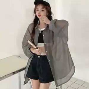 [하프클럽/]대학생 캠퍼스 룩 오버핏 시스루 긴팔 셔츠 레이어드