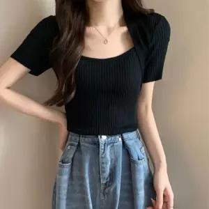 [하프클럽/]골지 여름 슬림핏 반팔티 스퀘어넥 티셔츠 니트티