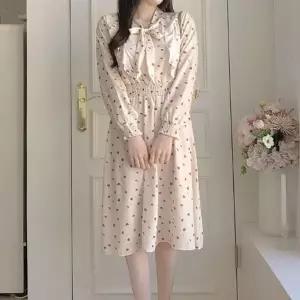[하프클럽/]봄 가을 러블리 쉬폰 리본 롱원피스 쉬폰 원피스