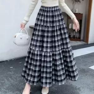 [하프클럽/]롱스커트 체크 밴딩 A라인 스타일 데일리 체크스커트