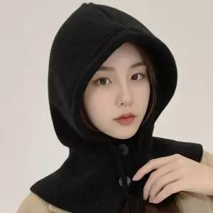 [하프클럽/]여성 니트 후드워머 버튼 발라클라바 겨울방한
