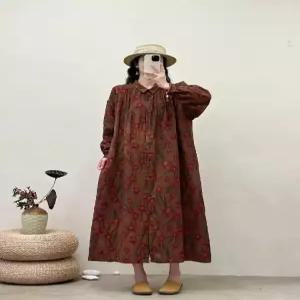 타노스여성 원피스 긴팔 면사 터틀넥 플라워 싱글 슬림 롱스커트 데일리룩 싱그러운 잔 KUK1
