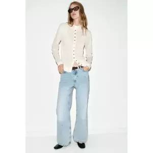 [국내 발송] 자라 JEANS Z1975 LOOSE TIRO MEDIO EFECTO PINTURA - 라이트 블루 307662