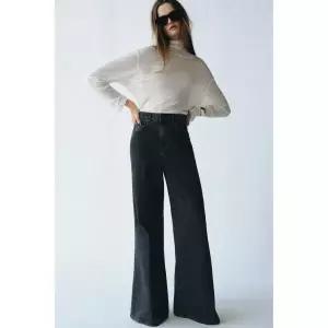 [국내 발송] 자라 JEANS ZW COLLECTION FLARE 스트라이프 하이웨이스트 - 네이비 307584