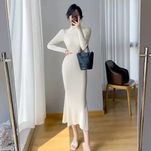 손오반 여자 원피스 치마 니트 롱 이너 트임 머메이드 반폴라 데일리룩 슬림핏 보카시 하이힐 KUK1