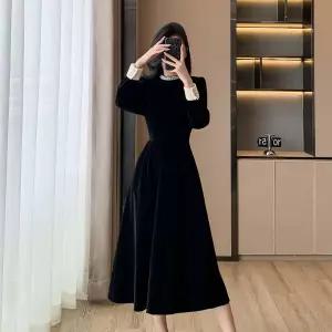 손오반 스커트 원피스 롱 블랙 여친 조임 벨벳 톤 햅번풍 다운 데일리룩 슬림핏 KUK1