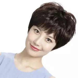 항암가발숏컷 내추럴 탈모 여자가발 헤어 여성 중년 짧은 여자 반가발 통가발 데일리 패션