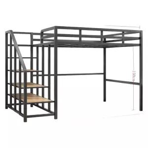 철제 북유럽 260x120x180cm 원룸용 계단 벙커 스타일 이층침대 수납 프레임 더블