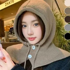 [하프클럽/]페이크 니트 후드 워머 단추 아크릴 넥 워머 패션 여성