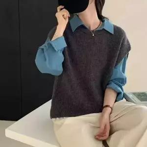[하프클럽/]골지 레이어드 라운트 오버핏 조끼 베스트