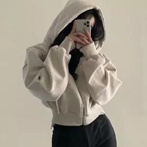 [하프클럽/]여성 세미 크롭 오버핏 후드집업