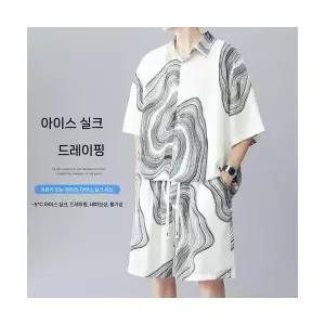 크리링 남성 남친 트레이닝복 반팔세트 셔츠 세트 빅사이즈 쿨링 반팔 반바지 비치 투피스 KKE2