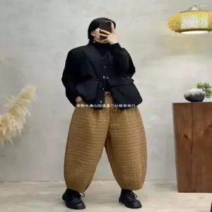 와칸다 바지 가을 빈티지 여자 여친 안체크 린넨 면린넨 패딩 워머 도톰면 웜 9부 KKE3