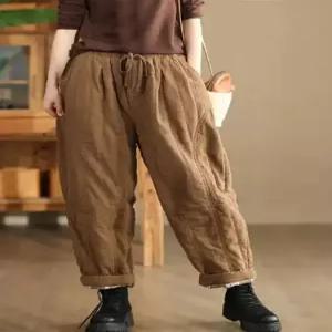 와칸다 여성 여자 바지 빈티지 워싱과 스크래치 다운 샌드 안체크 면린넨 기모 도톰면 린넨 KKE1