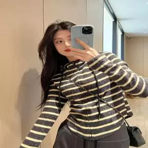 블랙팬서 여자 니트 가을 이너 후드 상의 긴팔 집업 스트라이프 카디건 OPH3