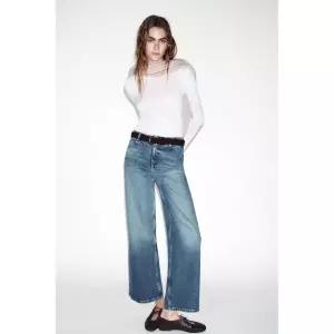 [국내 발송] 자라 JEANS Z1975 하이웨이스트 와이드 크롭 벨트 - 미디움 블루 307625