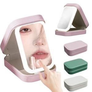 LED 조명 거울 메이크업 보관함, 휴대용 여행 보관함, 터치 조명 보관함, 정리함 3 개 밝기 조절 가능