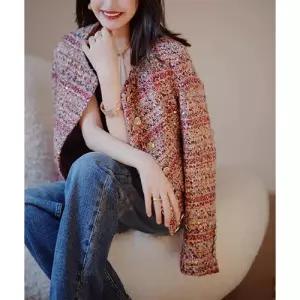 EAMT 여자 가을 샤오샹 프렌치 상의 숏무드 코트 트위드 라운드넥 EUNG3