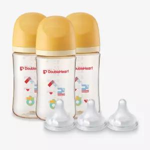 더블하트 PPSU 젖병 모유실감 헤리티지 사랑해 240ml 싱글팩 트리플 세트 (젖병3개+젖꼭지M 3입)