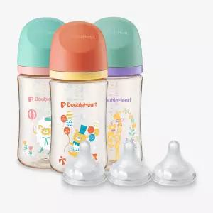 더블하트 PPSU 젖병 디어프렌즈 240ml 싱글팩 트리플 세트 (젖병3개+젖꼭지M 3입)