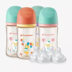 더블하트 PPSU 젖병 디어프렌즈 240ml 싱글팩 쿼드라 세트 (젖병4개+젖꼭지M 4입)