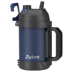 Zukro 1갤런 물통, 빨대와 주둥이가 있는 대형 삼중 벽 단열 금속통, 땀이 없는 128온스 스테인리스 스틸 스포츠 물병으로 야외에서 48시간 동안 차갑게 유지, 네이비 블루