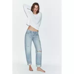 ZARA 자라 JEANS TRF 스트레이트 디스트로이드 미드라이즈 - 라이트 블루 3947331
