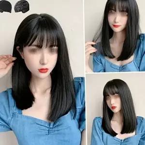 [조영]앞머리 여자 통가발 생머리 여성 전체 단발 블랙-WFNYL2Q