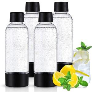 주방 홈 파티 탄산음료용 이소다 드링크메이트 메이커와 호환되는 Meekoo 4Pcs 탄산음료 병 투명 플라스틱 소다 메이커 병(1리터)