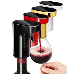 5-in-1 전기 와인 디캔터 및 어머니의 날을 위한 스마트 주류 디스펜서 선물 필수품 | 1-999ml 정밀 용량의 자동 공기 조절기 애호가, 위스키 애호가 호스트(블랙)를