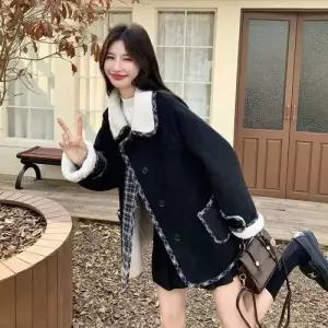엘럽 여사친 코트 체크 스웨이드 컨트롤 데이터 모피 박템1