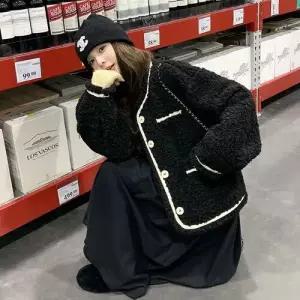 엘럽 여성용 캐주얼 모피 코트 데일리 테잎 램스울 박템1