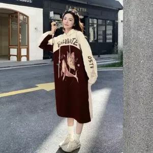 엘럽 여성용 원피스 봄 플라워 프린트 후드 긴팔 박템1