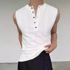 엘럽 남자 니트 여름 빈티지 장식 나시 헨리넥 조끼 단추 통기 원템2