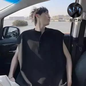 엘럽 남자 캐주얼 하계 빈티지 헨리넥 상의 민소매 통기성 나시 조끼 얇은 원템2