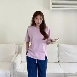 /옷자락 여자 라운드넥 절개 언발 반팔 티셔츠