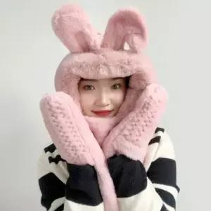 따뜻하고 귀여운 토끼후드 머플러 일체형 모자목도리 스키장코디 후드 후드머플러