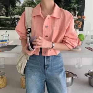 [옷자락]여성 카라 디자인 대형 포켓 크롭 면 재킷 자켓 외투