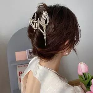 송사리 고급스런 튤립 골드 진주 헤어 집게핀-WFM0WDC