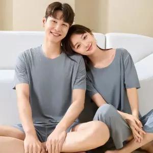 [하프클럽/]남녀공용 냉감 쿨 반팔 파자마 커플 잠옷 홈웨어