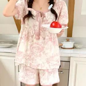 [하프클럽/]중학생용 플라워 패턴 반팔 잠옷 커플