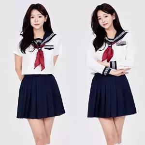 [교복몰]고품질 ToB 세줄라인 네이비 마린소녀 세라복 프레피룩 교복세트 일본교복대여 교복코스프레 WFM2